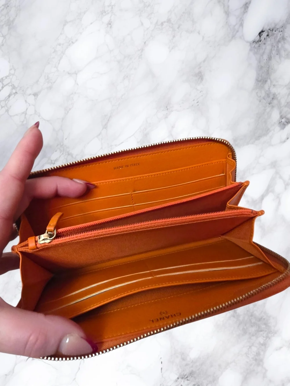Chanel Burnt Orange Python Snakeskin Zip Around Wallet CC Logo Exotic Leather